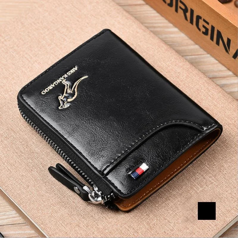 Carteira Masculina em Couro Legítimo com Zíper (PROTEÇÃO RFID ANTIFURTO)