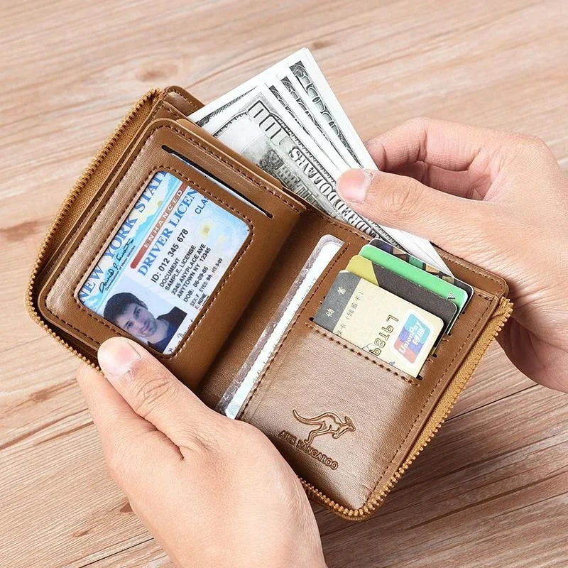 Carteira Masculina em Couro Legítimo com Zíper (PROTEÇÃO RFID ANTIFURTO)
