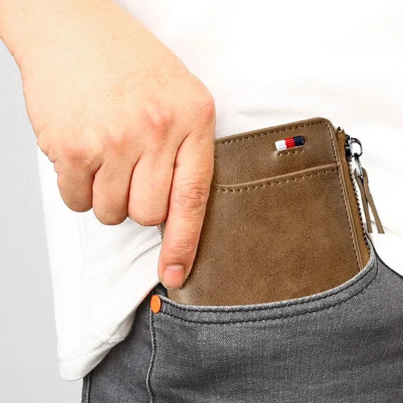 Carteira Masculina em Couro Legítimo com Zíper (PROTEÇÃO RFID ANTIFURTO)
