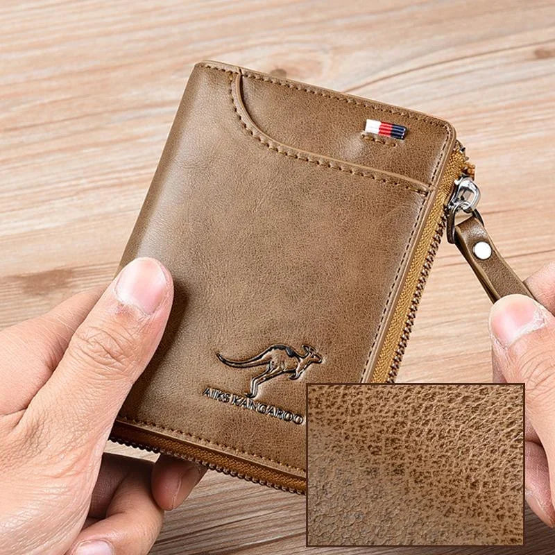Carteira Masculina em Couro Legítimo com Zíper (PROTEÇÃO RFID ANTIFURTO)